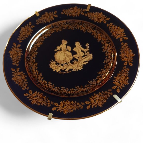 Vintage Limoges Castel France Porcelain Plate - 22K Gold Trim, Cobalt Blue, 8.5" - Picture 8 of 9